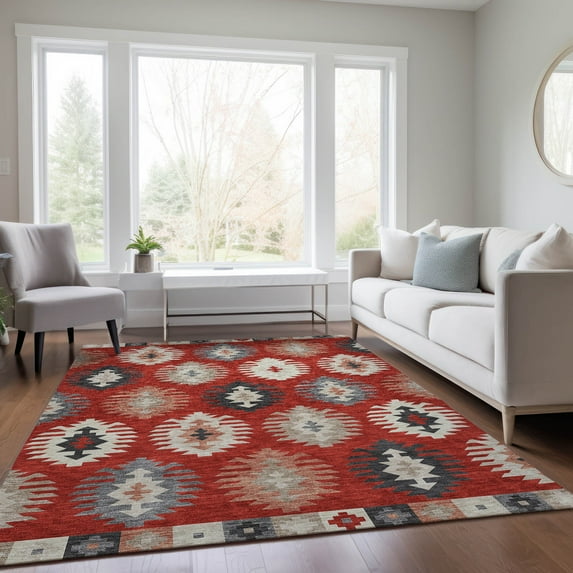 Addison Rugs Chantille Indoor/Outdoor Transitional Southwest Red Washable Rectangle Rug, 9' x 12'