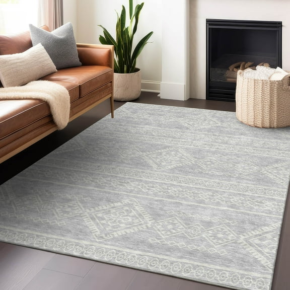 Addison Rugs Chantille Indoor/Outdoor Transitional Southwest Silver Washable Rectangle Rug, 2'6" x 3'10"