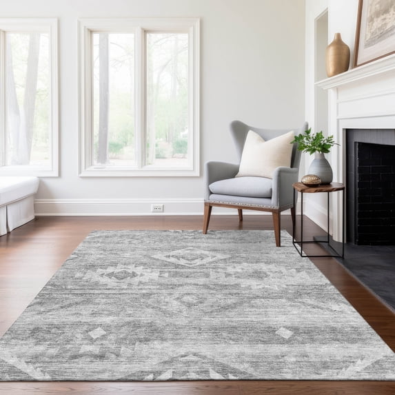 Addison Rugs Chantille Indoor/Outdoor Transitional Southwest Silver Washable Rectangle Rug, 5' x 7'6"
