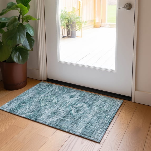 Addison Rugs Chantille Indoor/Outdoor Transitional Southwest Teal Washable Rectangle Rug, 1'8" x 2'6"