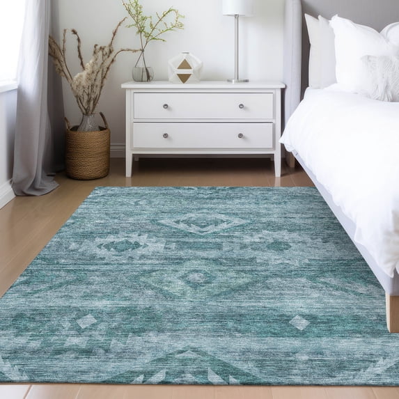 Addison Rugs Chantille Indoor/Outdoor Transitional Southwest Teal Washable Rectangle Rug, 3' x 5'