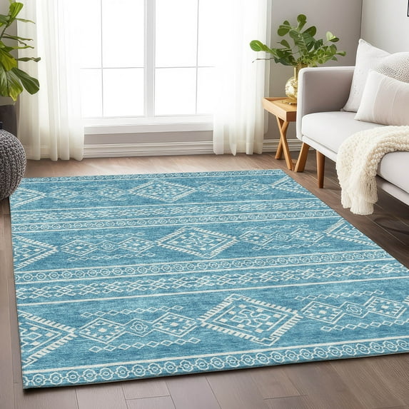 Addison Rugs Chantille Indoor/Outdoor Transitional Southwest Teal Washable Rectangle Rug, 9' x 12'