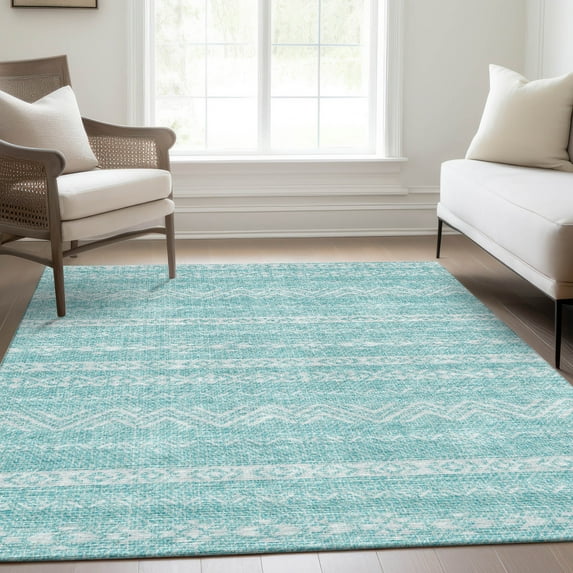 Addison Rugs Chantille Indoor/Outdoor Transitional Southwest Teal Washable Rectangle Rug, 9' x 12'