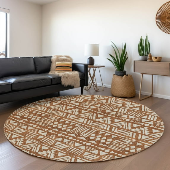 Addison Rugs Chantille Indoor/Outdoor Transitional Southwest Terracotta Washable Round Rug, 8' x 8'