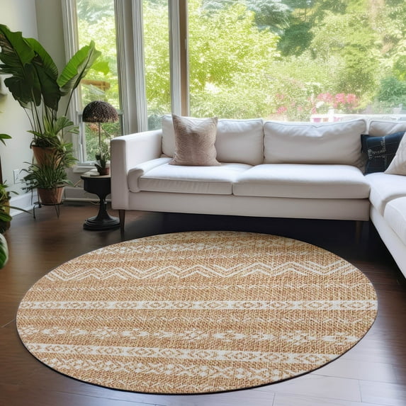Addison Rugs Chantille Indoor/Outdoor Transitional Southwest Terracotta Washable Round Rug, 8' x 8'