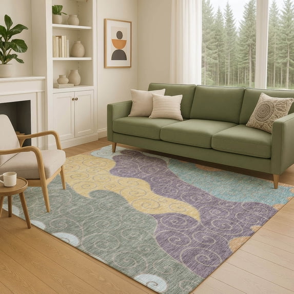 Addison Rugs Chantille Indoor/Outdoor Transitional Spiral Basil Machine Washable Rectangle Rug, 10' x 14'