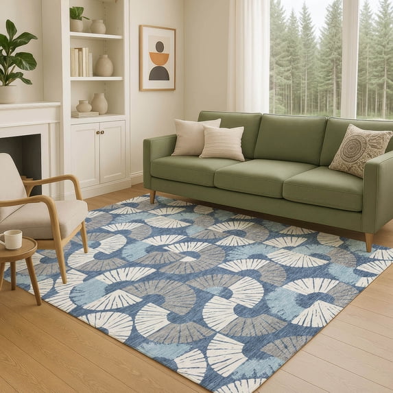 Addison Rugs Chantille Indoor/Outdoor Transitional Spiral Navy Machine Washable Rectangle Rug, 10' x 14'