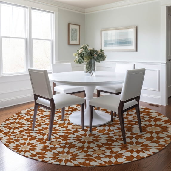 Addison Rugs Chantille Indoor/Outdoor Transitional Spiral Paprika Washable Round Rug, 8' x 8'