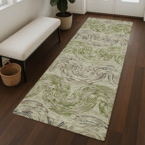 Addison Rugs Chantille Indoor/Outdoor Transitional Spiral Sage Machine Washable Runner Rug, 2'3" x 7'6"