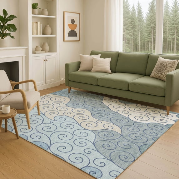 Addison Rugs Chantille Indoor/Outdoor Transitional Spiral Sky Machine Washable Rectangle Rug, 9' x 12'