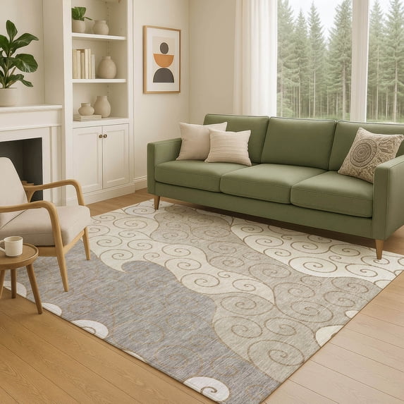 Addison Rugs Chantille Indoor/Outdoor Transitional Spiral Taupe Machine Washable Rectangle Rug, 3' x 5'