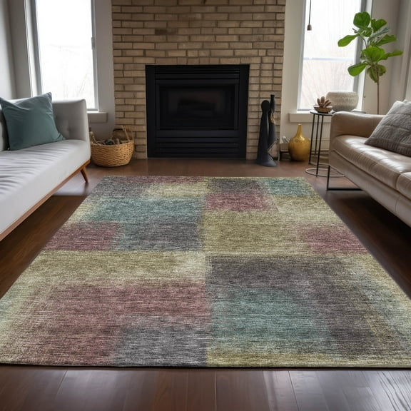 Addison Rugs Chantille Indoor/Outdoor Transitional Squares Beige Washable Rectangle Rug, 5' x 7'6"