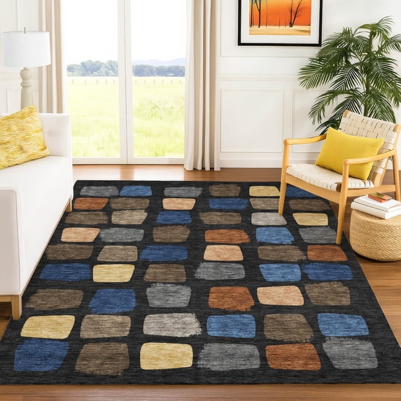 Addison Rugs Chantille Indoor/Outdoor Transitional Squares Black Machine Washable Rectangle Rug, 10' x 14'