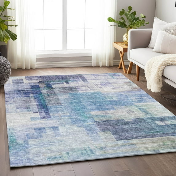Addison Rugs Chantille Indoor/Outdoor Transitional Squares Blue Washable Rectangle Rug, 10' x 14'