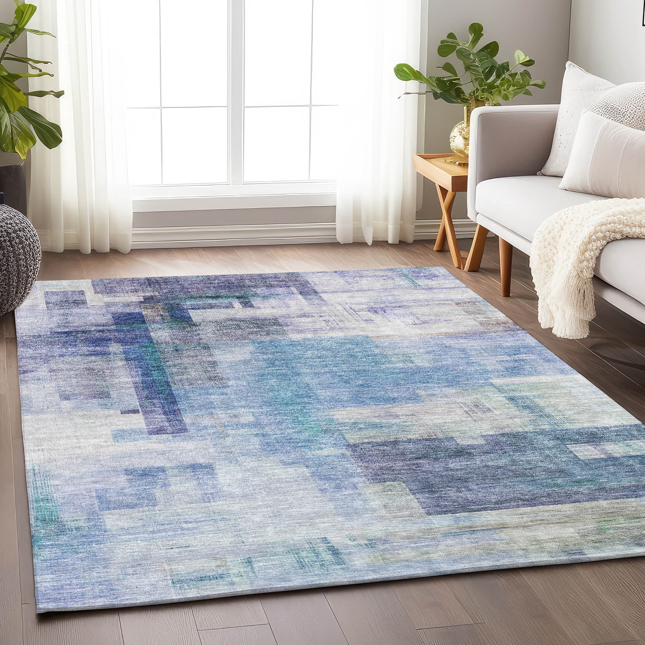 Square Pattern Blue Rug Addison Rugs Chantille Indoor/Outdoor Transitional Squares Blue ...