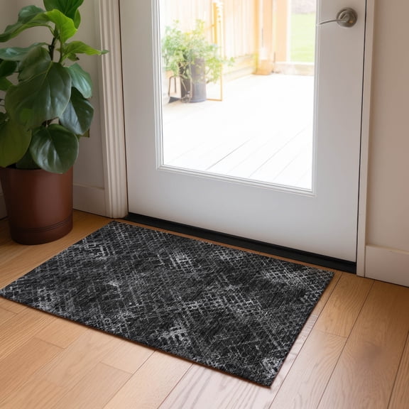 Addison Rugs Chantille Indoor/Outdoor Transitional Squares Charcoal Washable Rectangle Rug, 1'8" x 2'6"