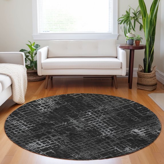 Addison Rugs Chantille Indoor/Outdoor Transitional Squares Charcoal Washable Round Rug, 8' x 8'