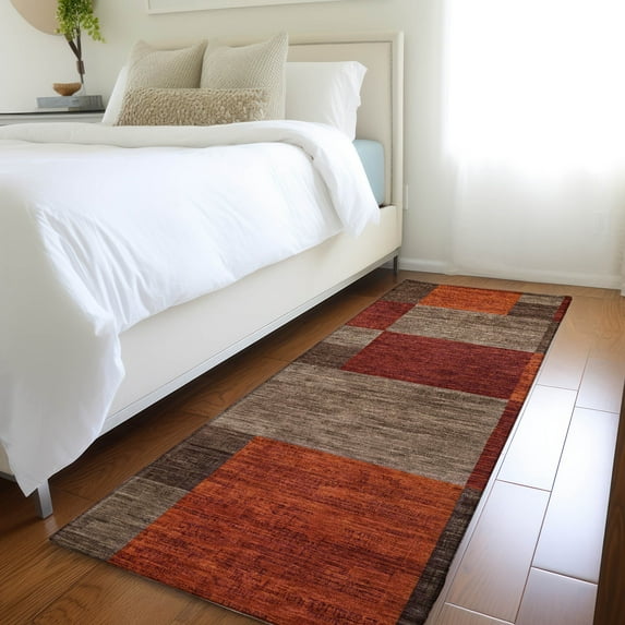 Addison Rugs Chantille Indoor/Outdoor Transitional Squares Chocolate Machine Washable Runner Rug, 2'3" x 7'6"
