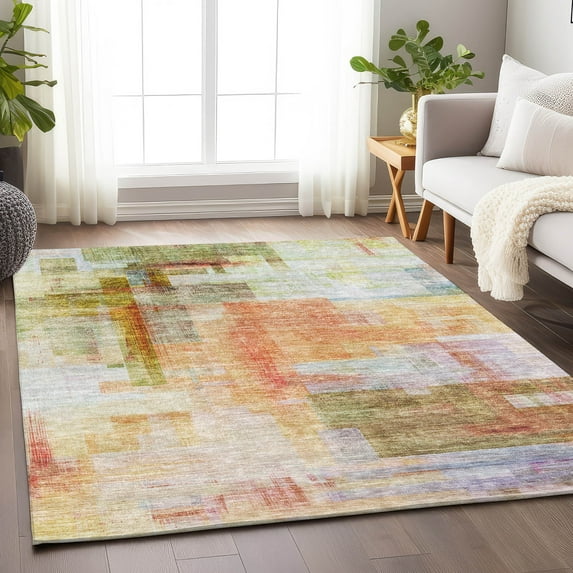 Addison Rugs Chantille Indoor/Outdoor Transitional Squares Coral Washable Rectangle Rug, 3' x 5'