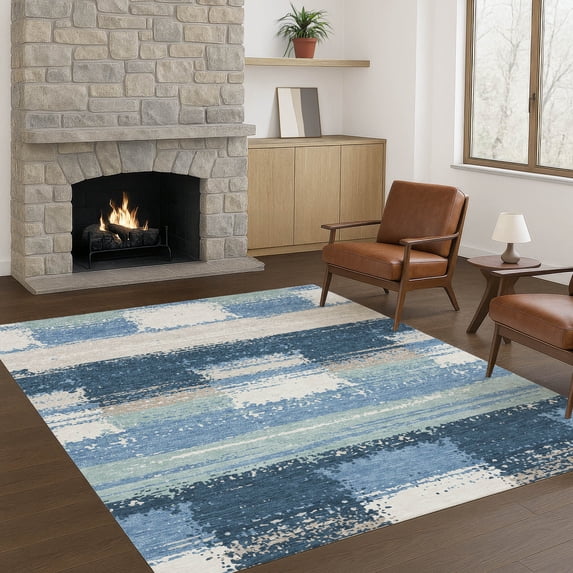 Addison Rugs Chantille Indoor/Outdoor Transitional Squares Denim Machine Washable Rectangle Rug, 5' x 7'6"