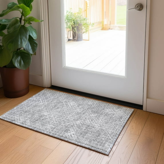 Addison Rugs Chantille Indoor/Outdoor Transitional Squares Gray Washable Rectangle Rug, 1'8" x 2'6"