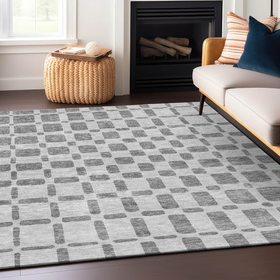Addison Rugs Chantille Indoor/Outdoor Transitional Squares Gray Washable Rectangle Rug, 3' x 5'