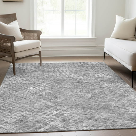 Addison Rugs Chantille Indoor/Outdoor Transitional Squares Gray Washable Rectangle Rug, 3' x 5'