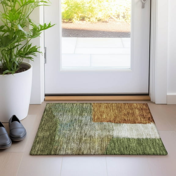Addison Rugs Chantille Indoor/Outdoor Transitional Squares Green Washable Rectangle Rug, 1'8" x 2'6"
