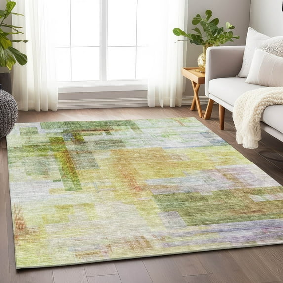 Addison Rugs Chantille Indoor/Outdoor Transitional Squares Green Washable Rectangle Rug, 8' x 10'