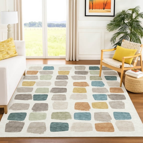 Addison Rugs Chantille Indoor/Outdoor Transitional Squares Ivory Machine Washable Rectangle Rug, 10' x 14'