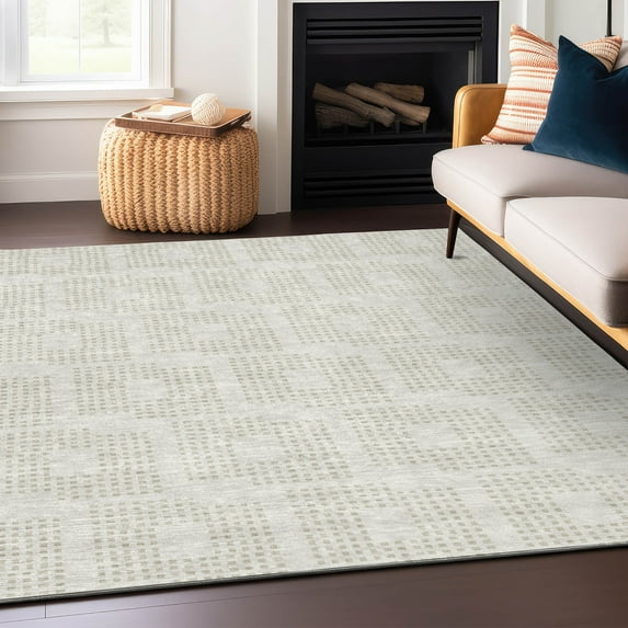 Addison Rugs Chantille Indoor/Outdoor Transitional Squares Ivory Washable Rectangle Rug, 10' x 14'