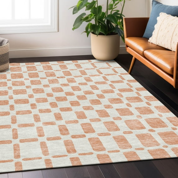Addison Rugs Chantille Indoor/Outdoor Transitional Squares Peach Washable Rectangle Rug, 5' x 7'6"