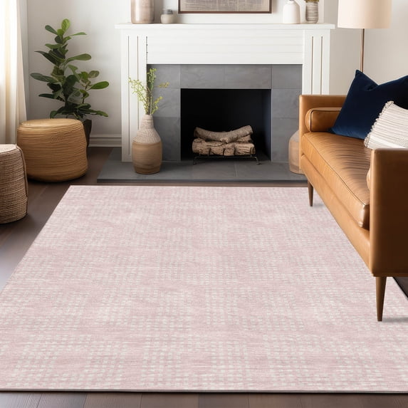Addison Rugs Chantille Indoor/Outdoor Transitional Squares Pink Washable Rectangle Rug, 3' x 5'