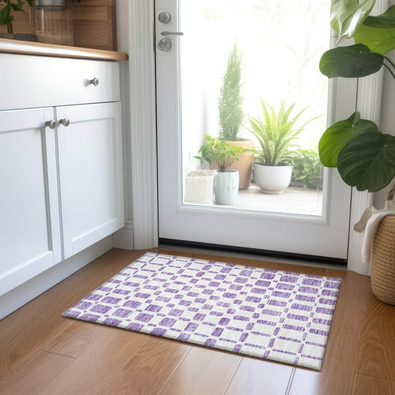 Addison Rugs Chantille Indoor/Outdoor Transitional Squares Purple Washable Rectangle Rug, 1'8" x 2'6"
