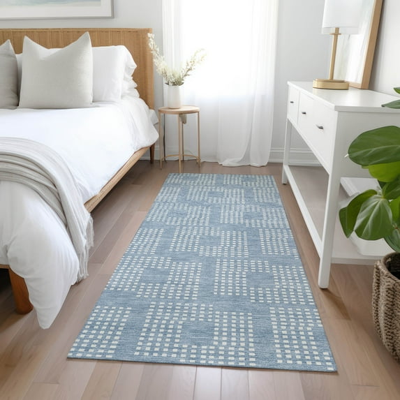 Addison Rugs Chantille Indoor/Outdoor Transitional Squares Sky Washable Runner Rug, 2'3" x 7'6"