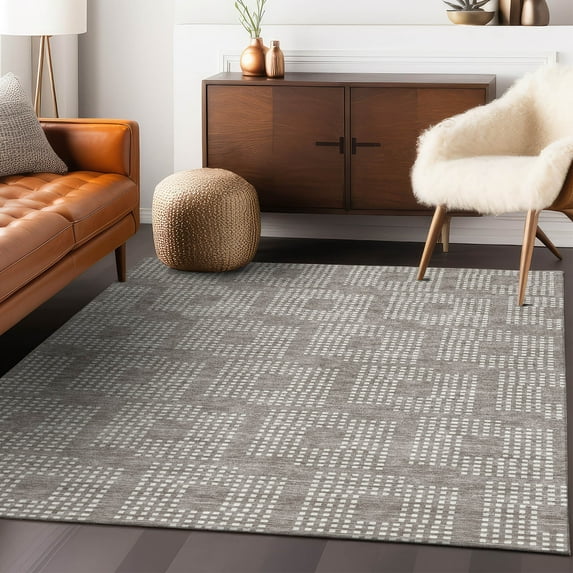 Addison Rugs Chantille Indoor/Outdoor Transitional Squares Taupe Washable Rectangle Rug, 10' x 14'
