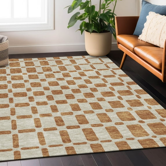Addison Rugs Chantille Indoor/Outdoor Transitional Squares Terracotta Washable Rectangle Rug, 5' x 7'6"