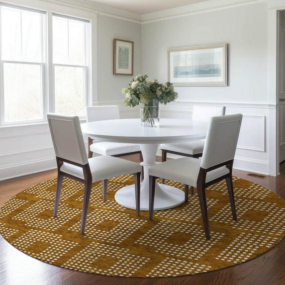 Addison Rugs Chantille Indoor/Outdoor Transitional Squares Terracotta Washable Round Rug, 8' x 8'