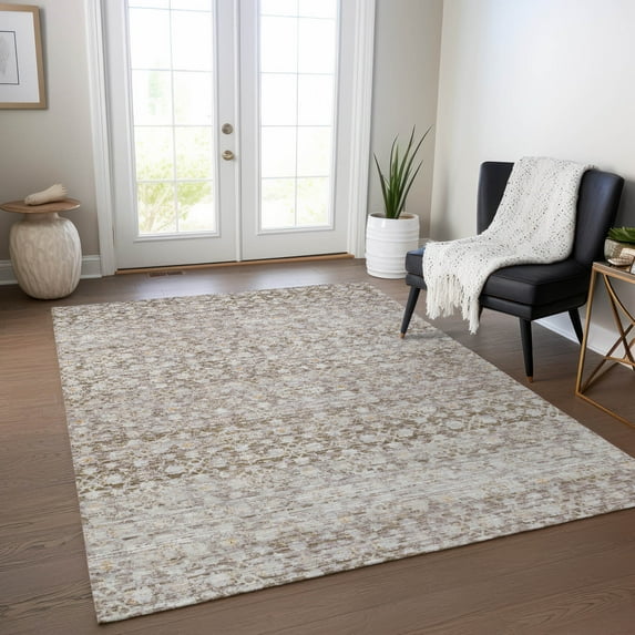 Addison Rugs Chantille Indoor/Outdoor Transitional Stripe Taupe Machine Washable Rectangle Rug, 5' x 7'6"