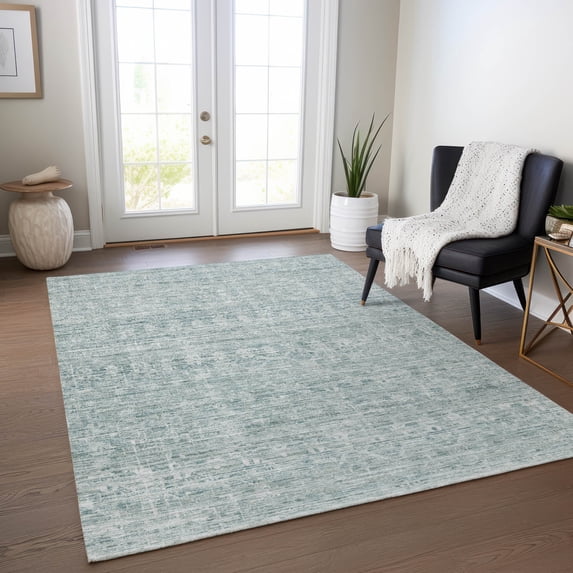Addison Rugs Chantille Indoor/Outdoor Transitional Stripe Turquoise Machine Washable Rectangle Rug, 8' x 10'