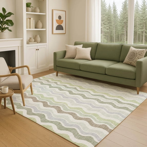 Addison Rugs Chantille Indoor/Outdoor Transitional Stripes Aloe Machine Washable Rectangle Rug, 3' x 5'