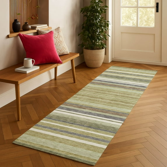 Addison Rugs Chantille Indoor/Outdoor Transitional Stripes Aloe Machine Washable Runner Rug, 2'3" x 7'6"
