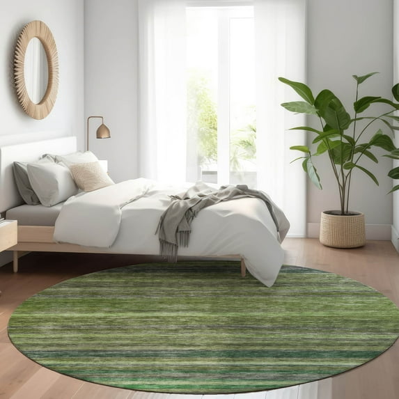 Addison Rugs Chantille Indoor/Outdoor Transitional Stripes Aloe Washable Round Rug, 8' x 8'