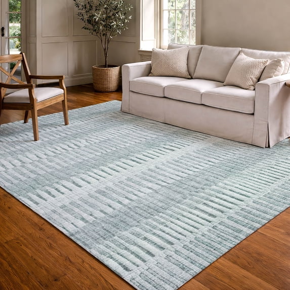 Addison Rugs Chantille Indoor/Outdoor Transitional Stripes Aqua Machine Washable Rectangle Rug, 5' x 7'6"