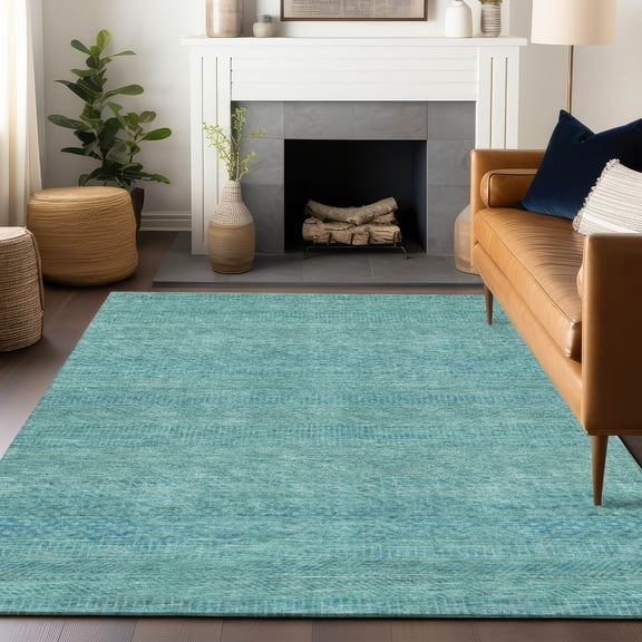 Addison Rugs Chantille Indoor/Outdoor Transitional Stripes Aqua Washable Rectangle Rug, 10' x 14'