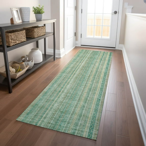 Addison Rugs Chantille Indoor/Outdoor Transitional Stripes Aqua Washable Runner Rug, 2'3" x 7'6"