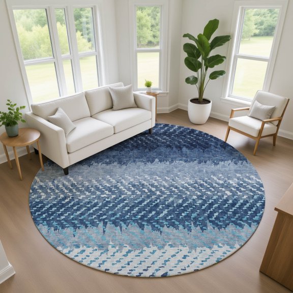 Addison Rugs Chantille Indoor/Outdoor Transitional Stripes Baltic Machine Washable Round Rug, 8' x 8'