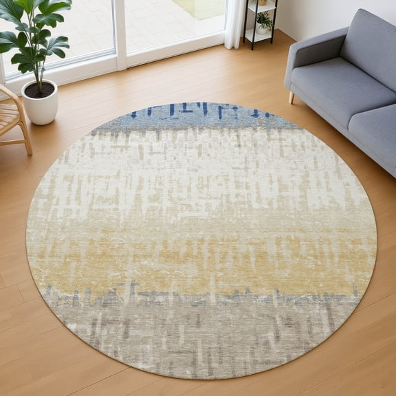 Addison Rugs Chantille Indoor/Outdoor Transitional Stripes Baltic Machine Washable Round Rug, 8' x 8'