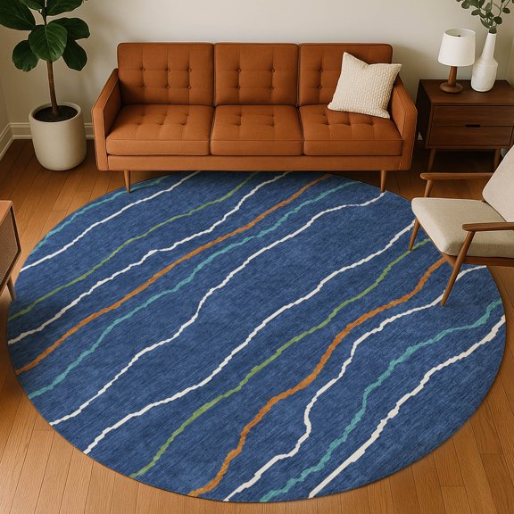 Addison Rugs Chantille Indoor/Outdoor Transitional Stripes Baltic Machine Washable Round Rug, 8' x 8'