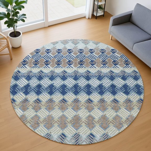 Addison Rugs Chantille Indoor/Outdoor Transitional Stripes Baltic Machine Washable Round Rug, 8' x 8'